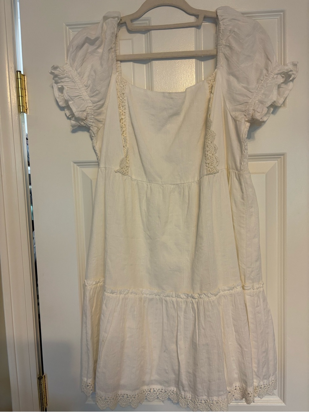 Abound White Puff Sleeve Lace-Trim Mini Dress